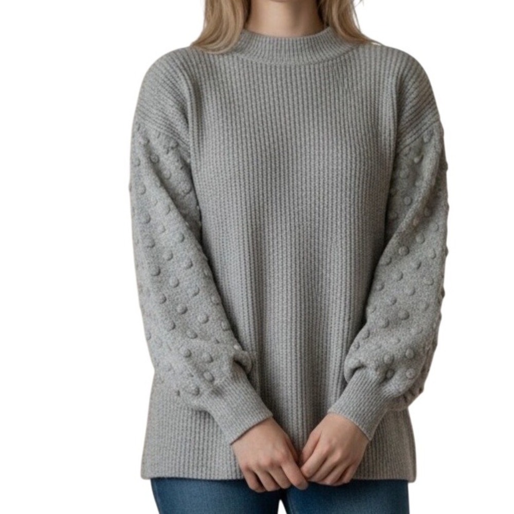 Vince Camuto Womens Gray Ribbed Mock‎ Neck Bobble Sleeve Knit Sweater Size L